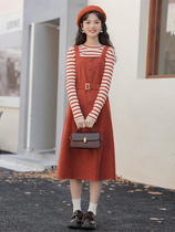 Striped sweaters suit women 2022 autumn and winter two-piece hanging dress