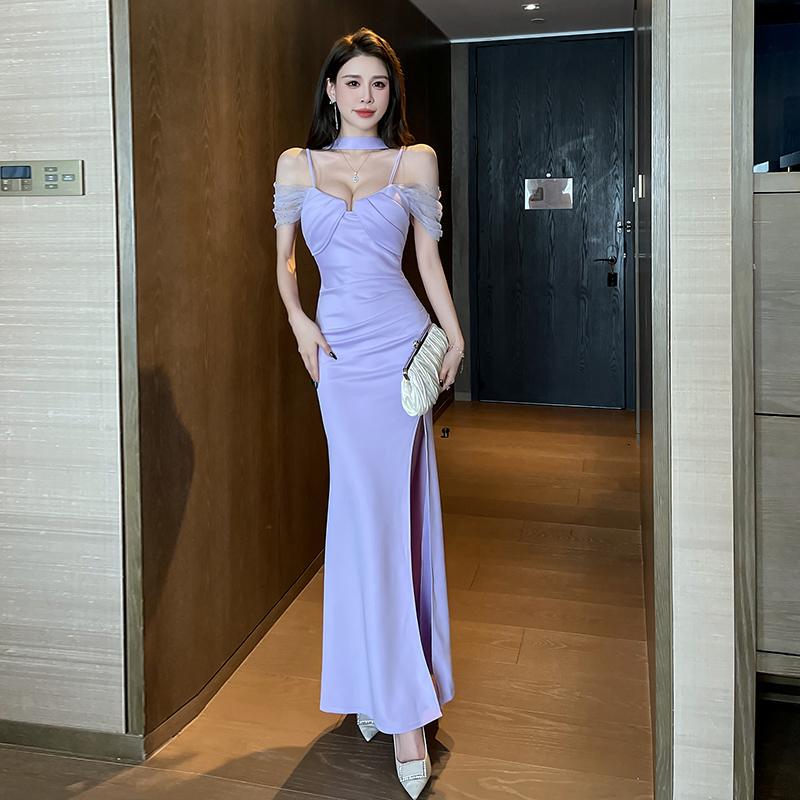 High-End Suspender Slit Evening Dress, Sexy K-Song Health Ktv Foot Bath Soft Trial Work Clothes, Foot Massage Evening Dress