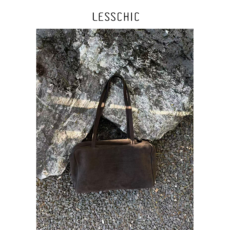Lesschic【Tr-Astra Bowling Bag】Calfskin Lining, Sheepskin Versatile Retro Shoulder Bag