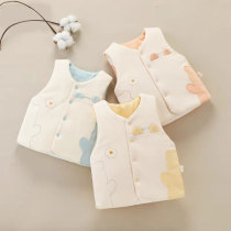 Baby vest autumn and winter quilted thickened baby spring and autumn pure cotton outer wear thermal vest for boys and girls aged 0-1 years old
