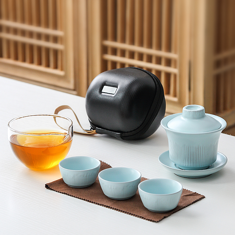 Tanggongzi Travel Tea Set Group One Pot Three Cups Ceramic Express Guest Cup Brief Kung Fu Bubble Teapot Tea Cup Containing bag