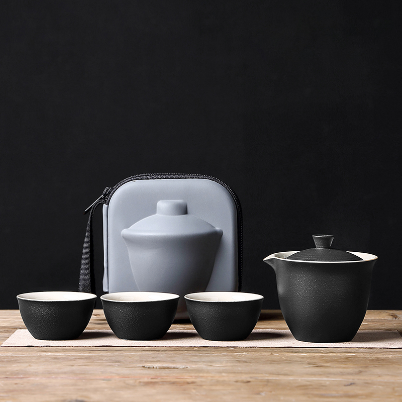 Travel Tea Set Group Portable Bag Quick Guest Cup One Pot Three Cups Outdoor Carry-on small set hands Grip Pot Tea Maker