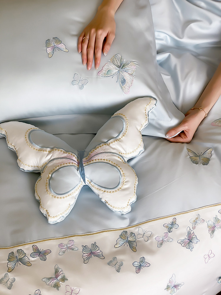 Вышивка Хунань 少女心夏季60支兰精天丝四件套蝴蝶刺绣被套床单丝滑凉感床上用品 No brand