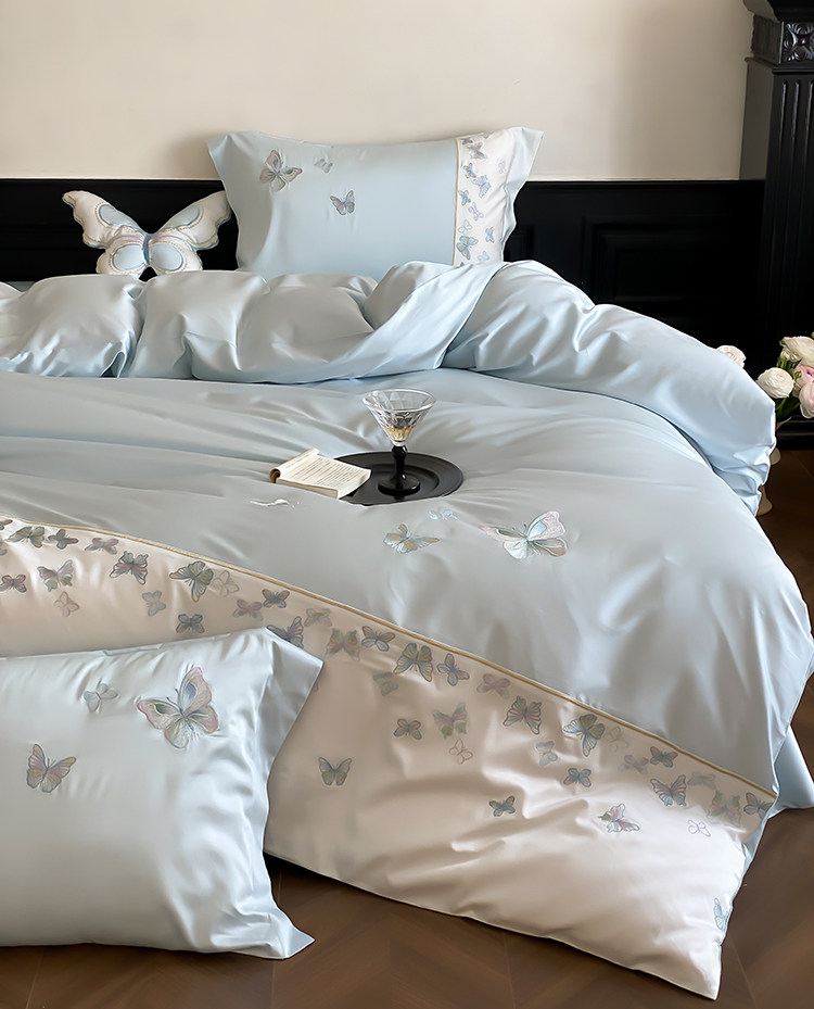 Вышивка Хунань 少女心夏季60支兰精天丝四件套蝴蝶刺绣被套床单丝滑凉感床上用品 No brand