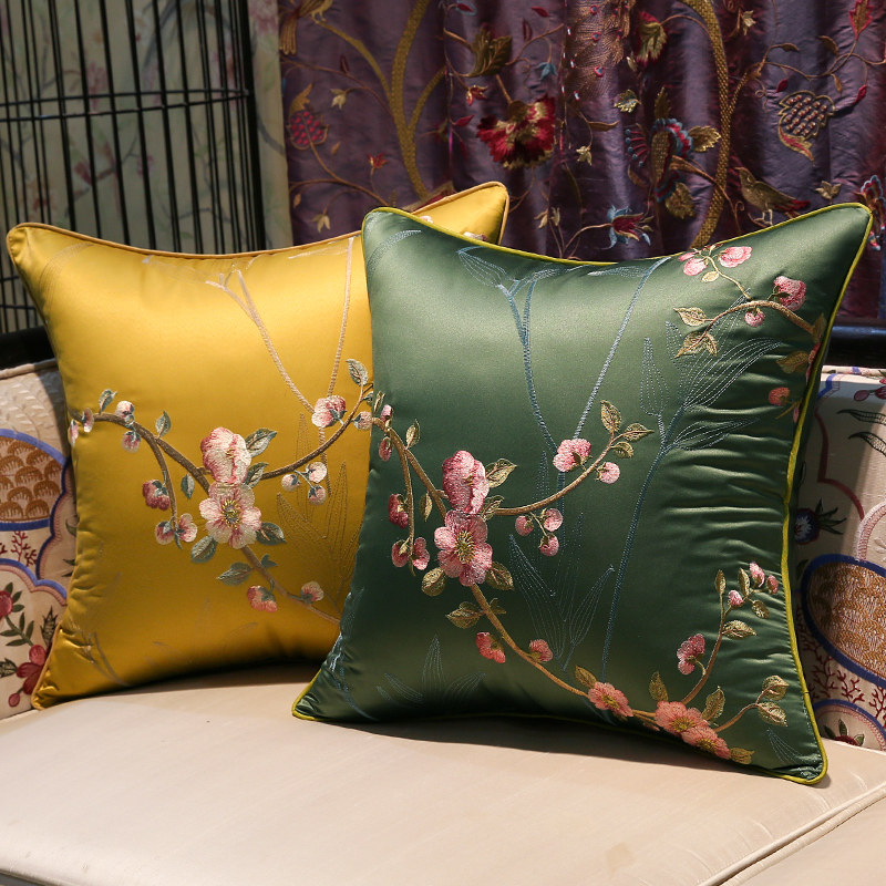 Modern new Chinese-style embroidered pillow sofa cushions embroidery leaning on pillows chair rectangular waist pillows without core custom sleeves