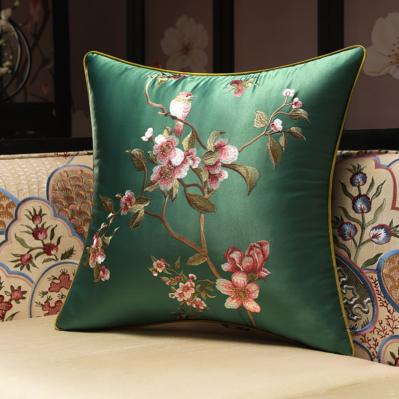 New Chinese Cuddle Pillow Red Wood Sofa Cushions China Wind Living Room Embroidery Leaning Rest Solid Wood Chair Waist Pillow Custom Cover