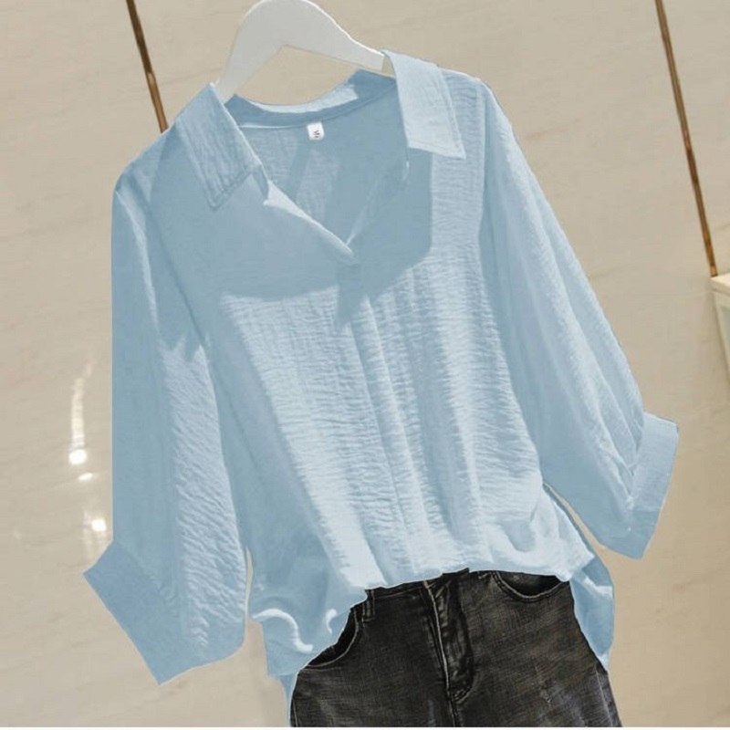 Cotton and linen shirt women's short-sleeved summer 2021 new Korean loose plus size v-neck thin half-sleeved top