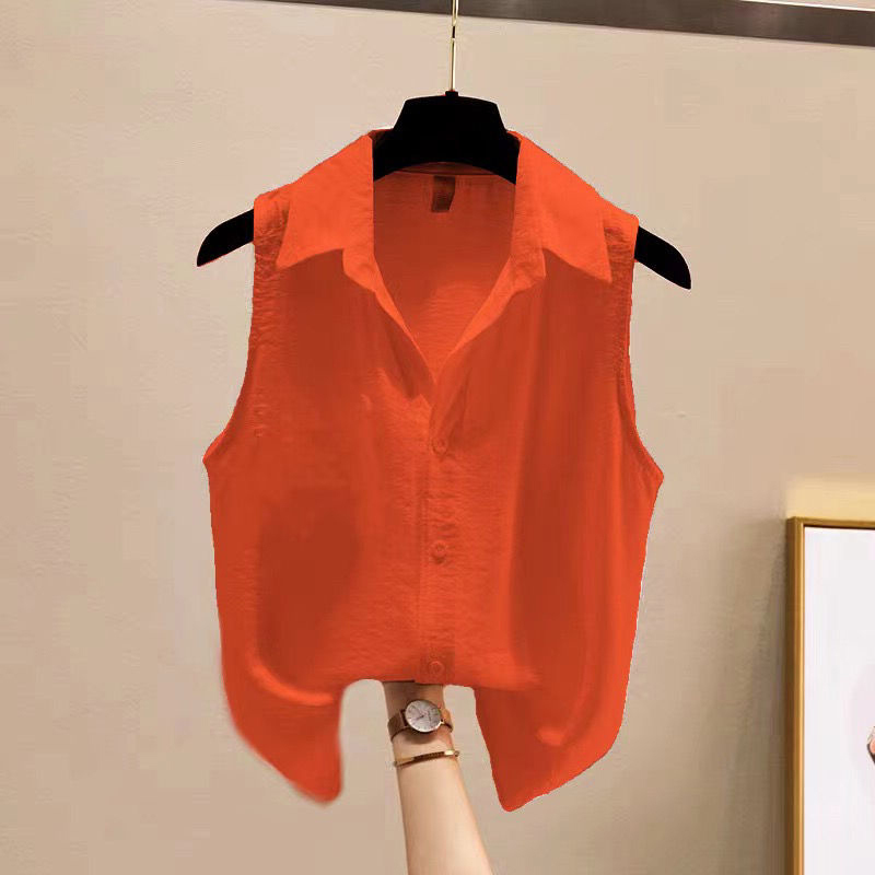 Chiffon Blouse for Women, Short-Sleeved, Thin Summer Style, 2026 New Trendy Loose Design, Niche Sleeveless Top