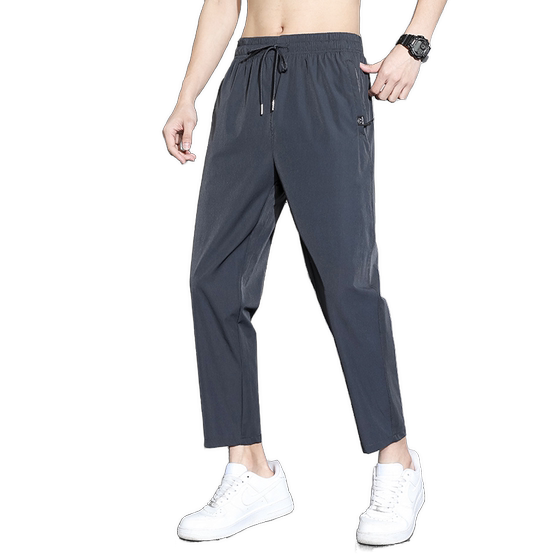 
Ice silk casual pants for men's summer thin sports pants 2024 new quick-drying cool feeling loose straight nine-point pants