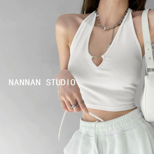 Металлическая дизайнерская футболка без рукавов, короткая майка топ, эффект подтяжки, тренд сезона