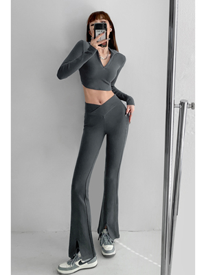 taobao agent Pure hot girl low -waist crossing V waist ants waist hip sloppy flared pants female spring and autumn slimming trousers