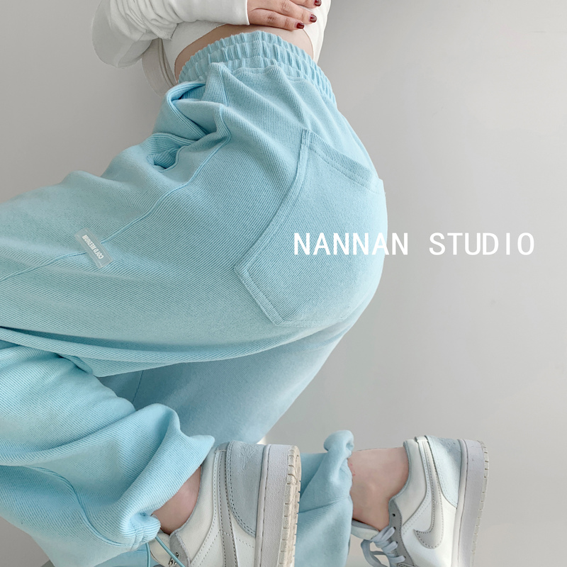 LAOSHU Baby Blue Loose Drawstring Jogger Pants 2023 Spring and Autumn New Style Sweatpants ins Trendy Casual Straight-Leg Sweatpants