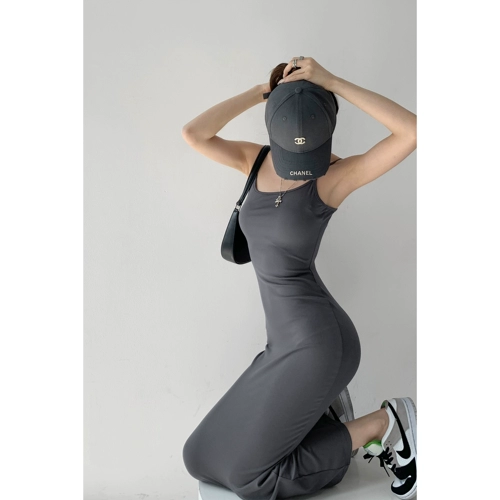 欧美辣妹卡戴珊同款紧身性感肩带可调节吊带裙洋装纯欲包臀长裙