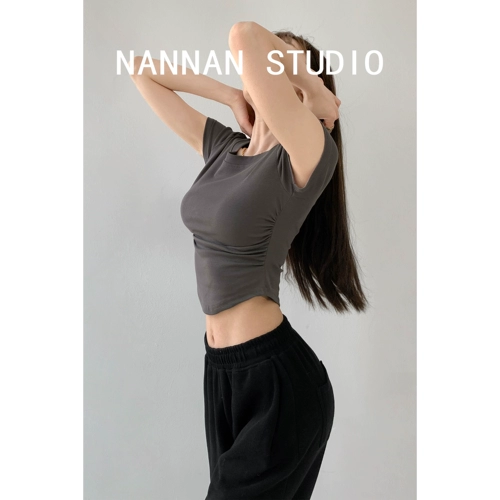 Pure Desire Маленькая талия ~ боковые складки открытые талия, лето для похудения, нося с серо -рубашками с