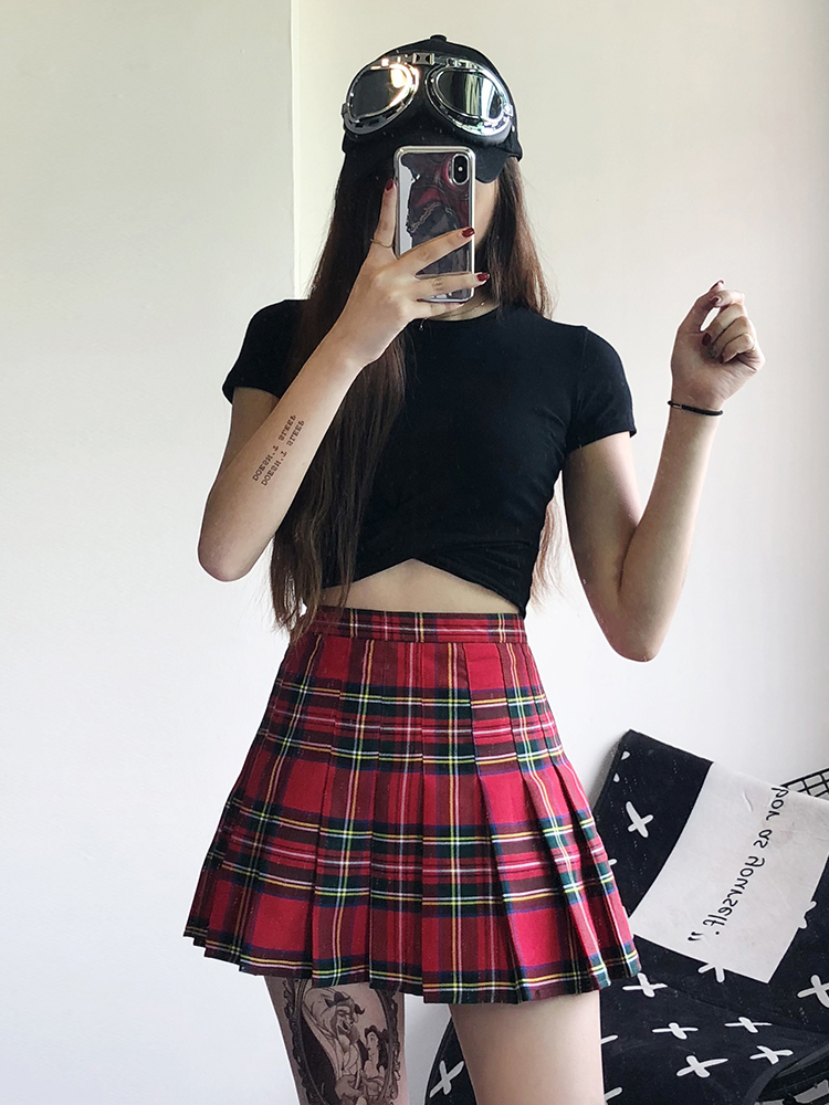 Four seasons with safety pants plate dress slim high waist A-word short skirt college wind anti-walking skirt