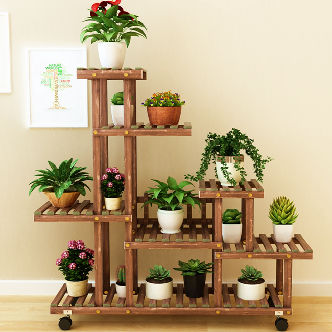 Solid wood succulent balcony flower rack room built-in rack gold Ge flower rack multi-layer special living room home flower pot rack - Taobao