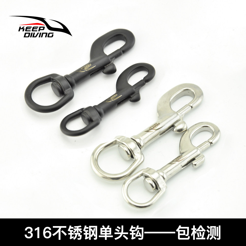 316 Stainless Steel Scuba Technology Diving Single Head Hook Opening Circle Elephant Plucking Hook Side Hanging Equip BCD Accessories Black