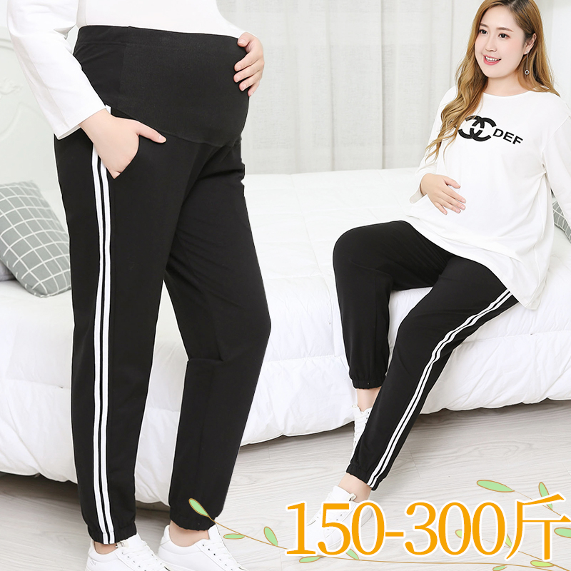 Spring and autumn pregnant women's pants sports belly pants plus fat plus size 200 catties casual daddy pants close-up pants extra large 300 catties