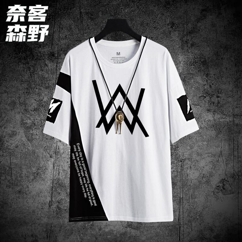 Alan Walker Streetwear 2025 Summer Trend New Color Block Loose Casual Short Sleeve T-Shirt for Men
