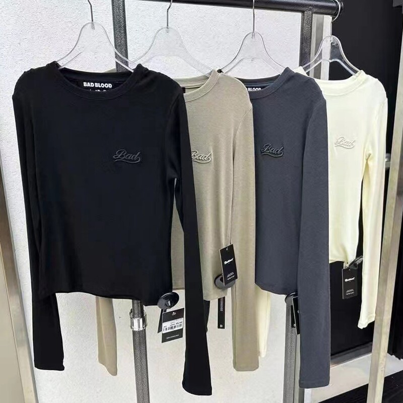 Korean Badblood Spicy Girl Round Neck Long-Sleeve Base Shirt for Women, Slim and Sexy, Solid Color, Can Be Worn Outside or as an Inner Layer, Top T-Shirt