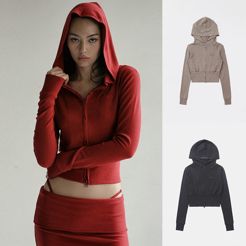 Korean Badblood American-Style Short Niche Jacket Hoodie Red Retro Hot Girl Casual Sports Sweatshirt for Women