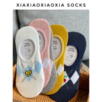 (More than five pairs) Korean imported summer boat socks thin cotton womens shallow socks diamond check invisible socks sets