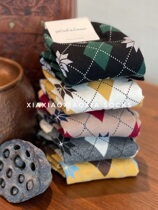 (More than five pairs) Korean imported womens socks mid-calf socks rhombus checkered retro British style fashionable cotton socks