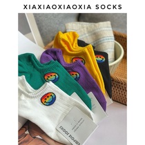 (More than five pairs) Korean imported summer womens boat socks fluorescent color smiley combed cotton invisible socks