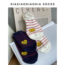 (More than five pairs) Korean imported summer thin cotton womens boat socks shallow socks striped love cotton socks