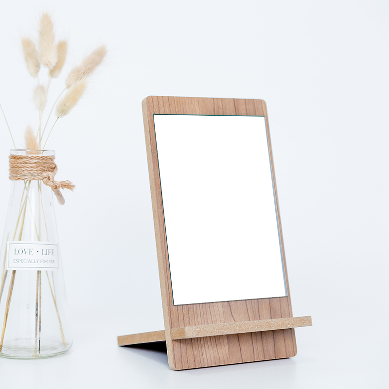 Mirror Simple Desktop Makeup Beauty Mirror HD Mirror Desktop Square Mirror Desktop Wooden Frame Wooden Frame Dressing Table Mirror