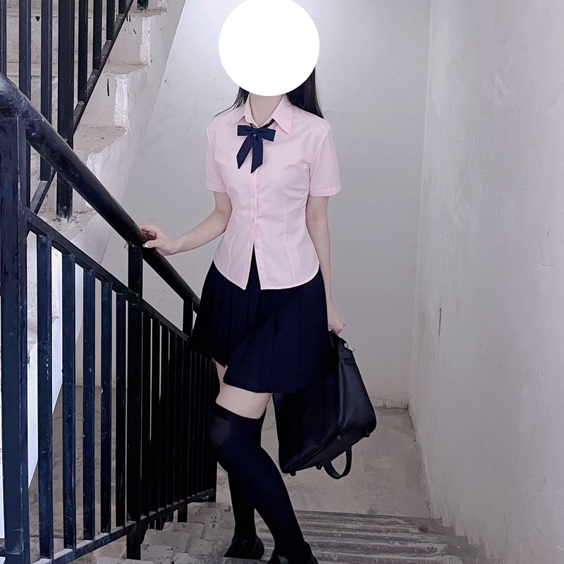 【Stylish】Very Slimming~ Jk Uniform Original Basic Style Light Pink Waist-Cinching Short-Sleeve Shirt Slim-Fit Shirt for Women