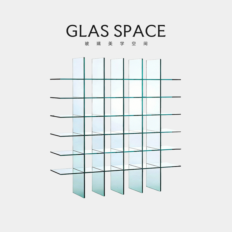 Glas Italian Glass Bookshelf Integrated Against the Wall, Simple Modern Transparent Floor-Standing Living Room Desktop Storage Rack Grid