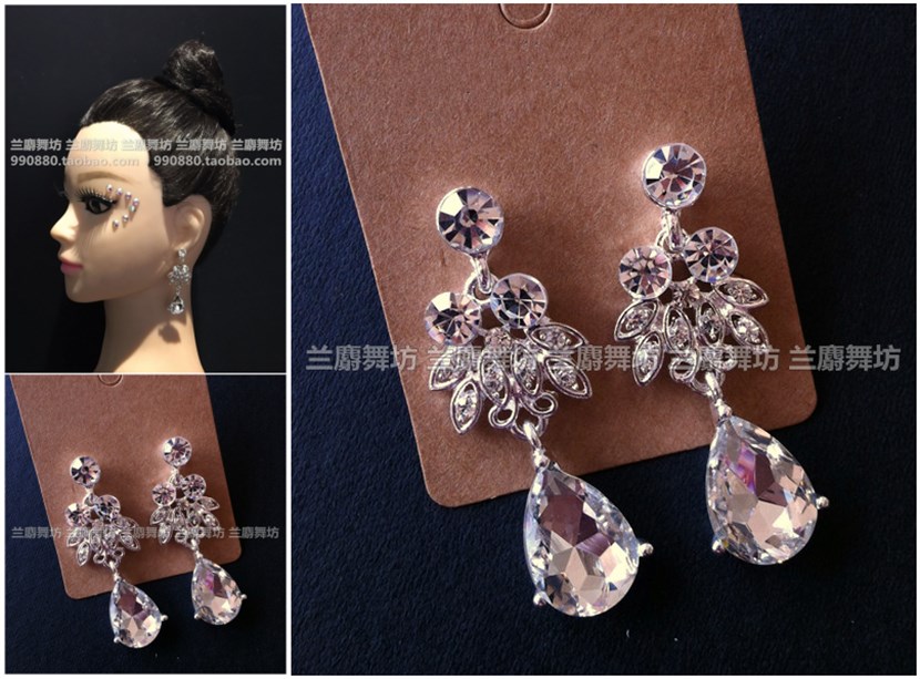Morden dance Latin dance competition Performance Accessories Flash Drilling Earrings Shiny Big Drill Earrings Ear Clip