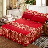 giường bằng vải bông bộ doanh nghiệp giường bedspread dày ba mảnh bảo vệ khăn trải giường nệm bìa 1.5m1.8m váy trượt bụi - Váy Petti ga giường viền họa tiết