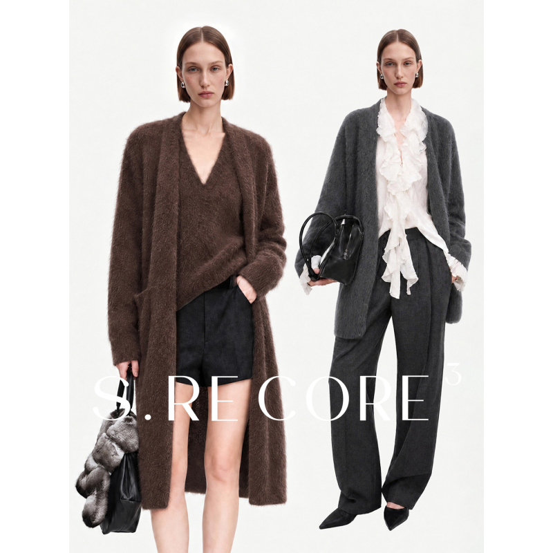 S.Recore³ Quiet Luxury Lazy Style Cashmere and Sheep Wool Brushed Knit Cardigan for Women, Gentle Solid Color Sweater Coat