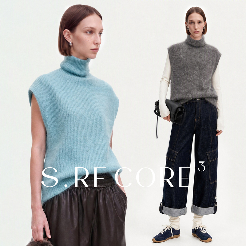 S.Recore³ Man Ye Rime Su Cashmere Wool High-Neck Sweater Vest Women's Sleeveless Knitted Top