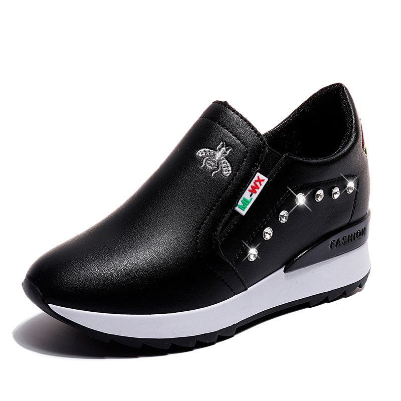 Black & A01 DiamondKorean version Versatile chic Internal elevation Women's Shoes 2021 Spring and Autumn new pattern Side zipper non-slip Casual shoes motion shoes