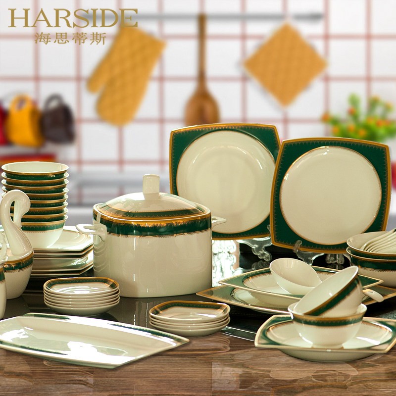 HARSIDE Jingdezhen ceramic rice bowl plate single product household bone china tableware dishes diy emerald parts