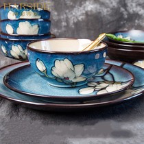  HARSIDE ceramic tableware Korean plate dish plate soup plate Rice bowl household single large soup bowl noodle bowl Xinlan
