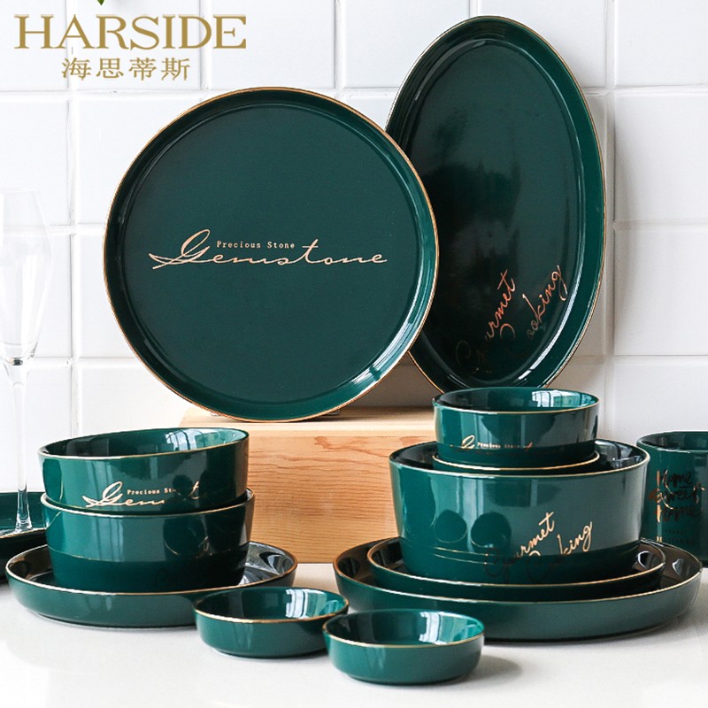 HARSIDE European-style light luxury Phnom Penh ceramic tableware bowls and dishes set bowls and plates household high-end bowls and chopsticks combination