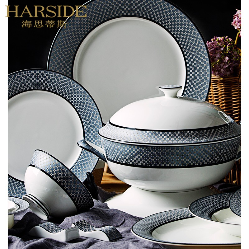 HARSIDE Cutlery Sets Home Han Style 56 Head Bowls Pan Bowls Chopsticks Upscale Bone Porcelain Tableware Suit