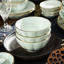 HARSIDE Jingdezhen Bowl set household European Gold Gold painting simple noodle bowl spoon dish combination green glaze pumpkin