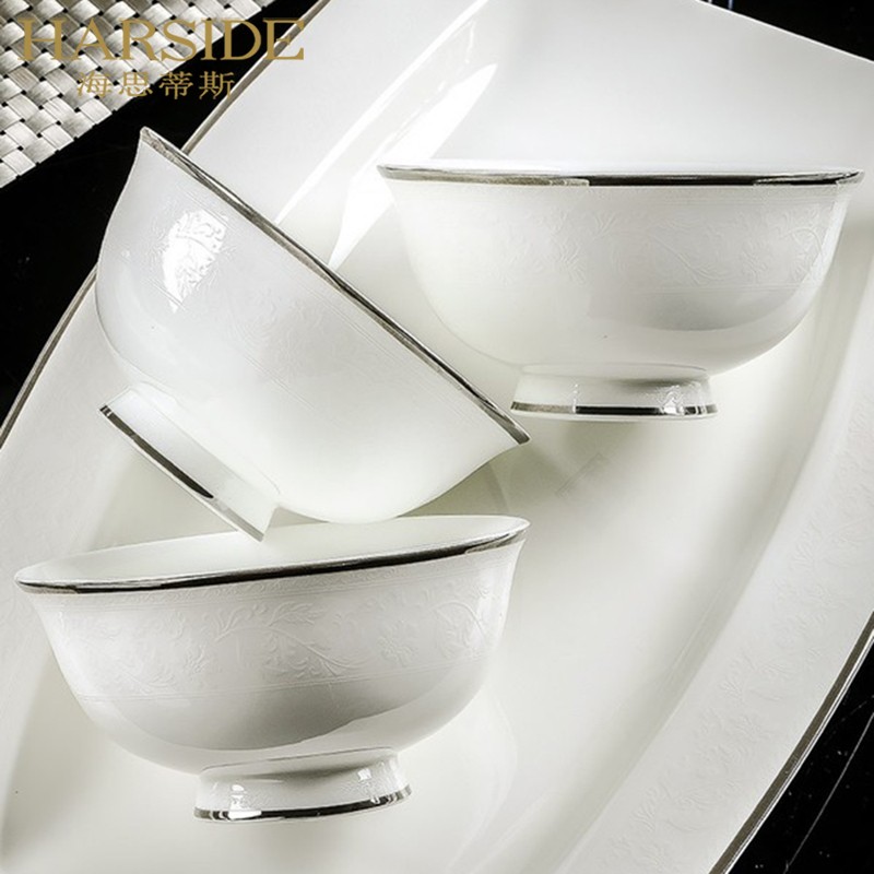HARSIDE European style 60 pieces of bone china cutlery cutlery dish suit home upscale minimalist bowls tray chopsticks combined silver autumn