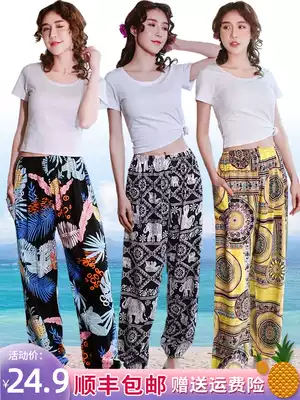 Large size cotton silk pajamas women's summer artificial cotton thin cotton bloomers can be worn outside anti-mosquito pants holiday beach pants