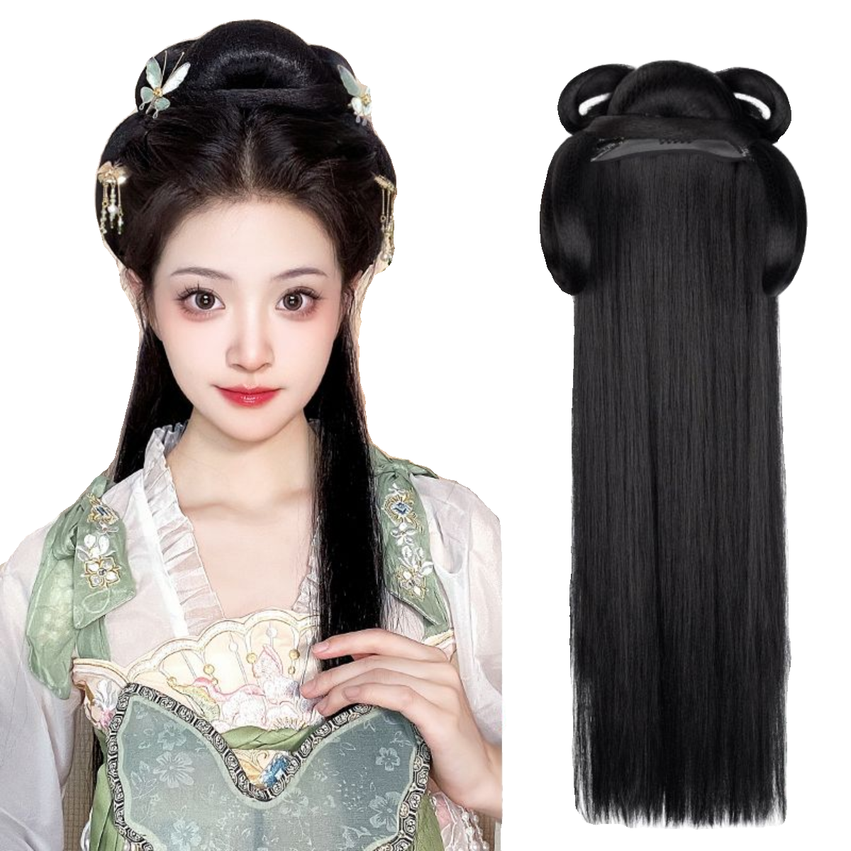 汉服假发一体式懒人发箍全头套推荐！古风百搭盘发神器怎么选？_发包_淘宝美妆网