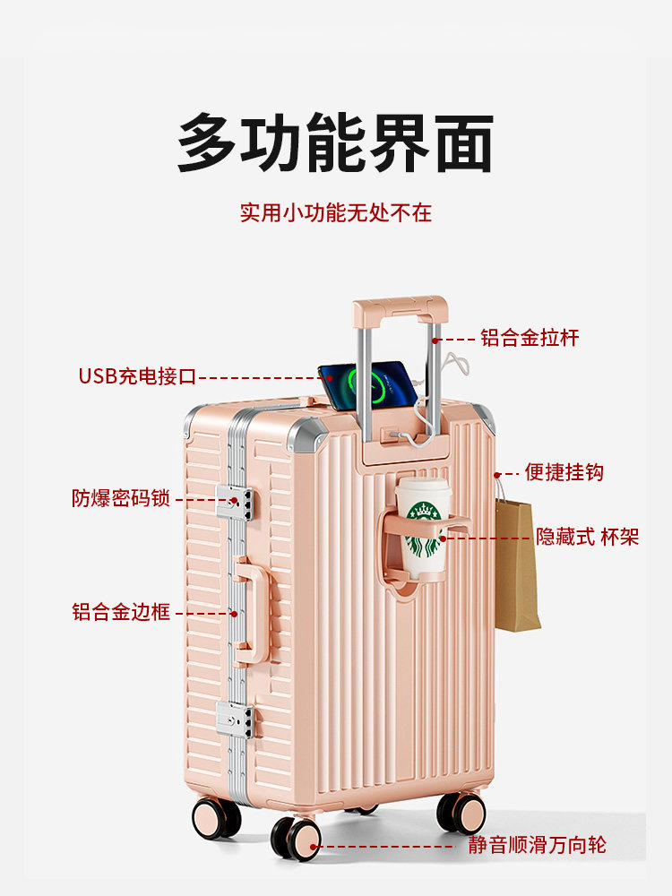 Luggage Suitcase for Women 2025 New Model Travel Trolley Boarding Case 20inch Large Capacity Aluminum Frame Password Suitcase Sturdy and Durable