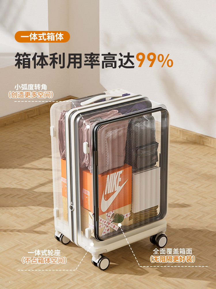 Side-Opening Suitcase 2025 New Model for Women, 20-Inch, 24-Inch, Carry-On Travel Trolley, Password Lock Leather Suitcase, Large Capacity 28-Inch