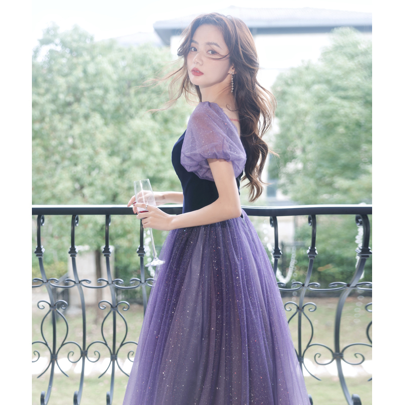 Hostess Evening Dress, Feminine, Socialite Banquet, Light Luxury, High-End Feel, Purple, Art Exam, Vocal Solo, Long Style, Slimming