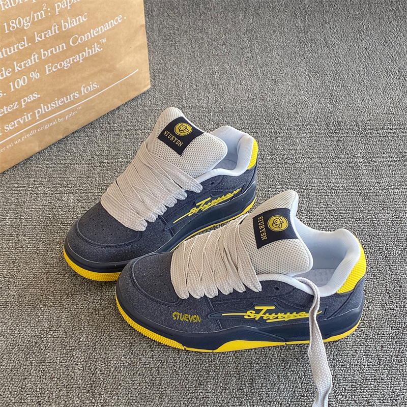 Hong Kong Style Original Dark Blue and Yellow Color-Blocked Loafers for Women ins Trendy 2026 Spring New Versatile Sports Casual Sneakers