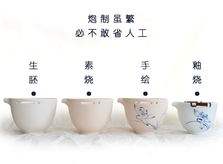 Bộ ấm trà du lịch vẽ tay bằng sứ màu xanh và trắng thể hiện hành khách cốc một nồi ba cốc sứ trắng sứ bong bóng du lịch đặt xe nhỏ đặt - Trà sứ